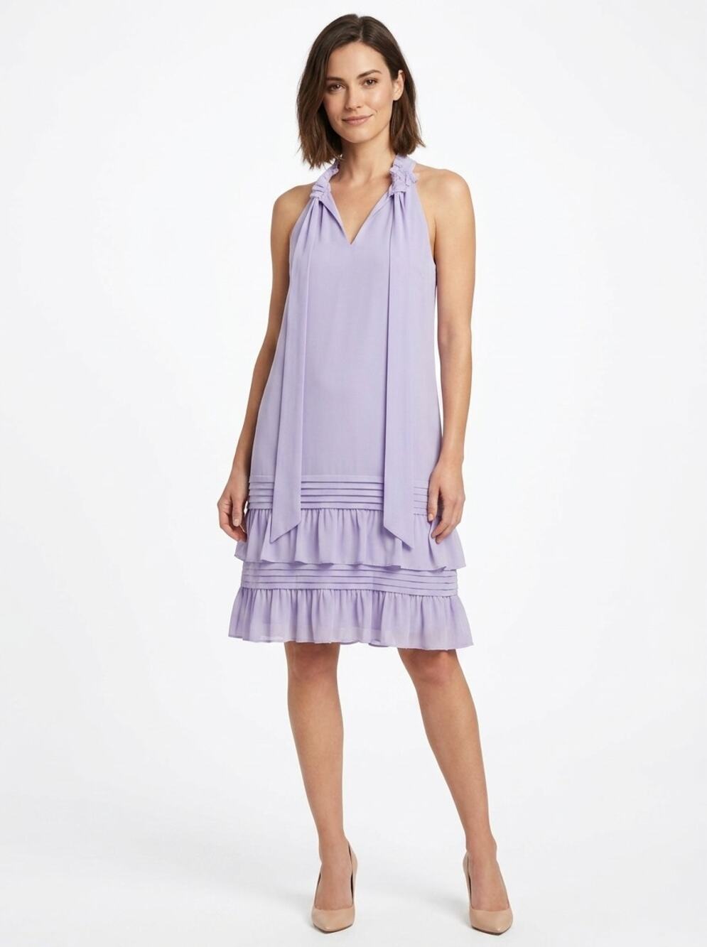 Ann Taylor Purple Halter Ruffle Hem Sleeveless Lined Dress Women Size S